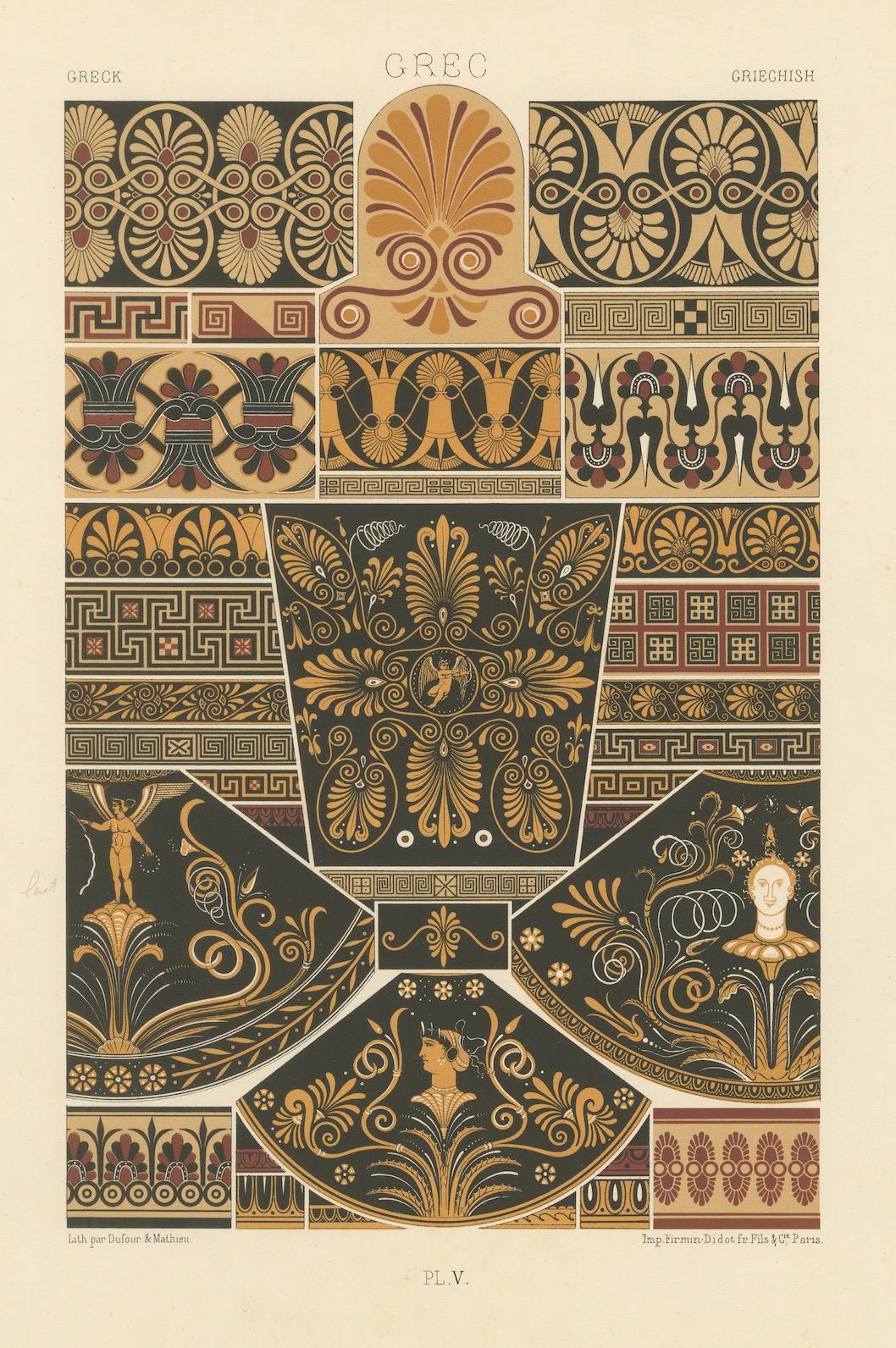 Paper Ancient Greek Vase and Border Patterns – Classical Ornament, Plate V, ca.1890 For Sale