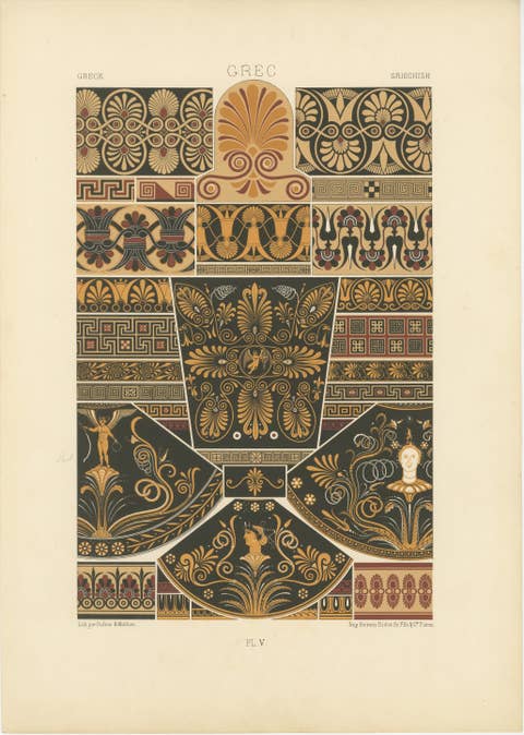 Ancient Greek Vase and Border Patterns – Classical Ornament, Plate V, ca.1890