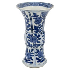 Used Ancient Gu Shape Blue And White Vase, Qing Dynasty, Kangxi Era, Circa 1690