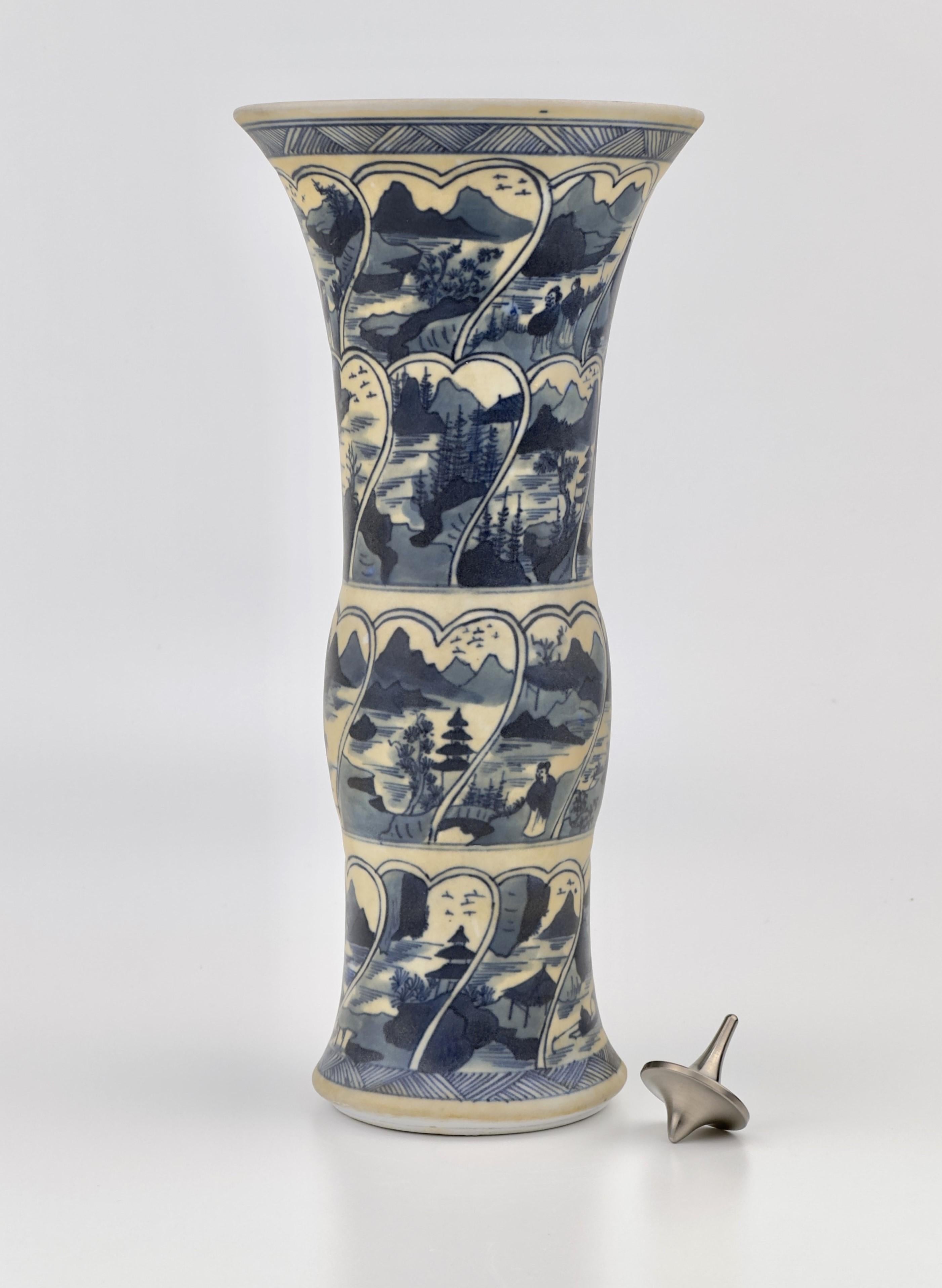 Chinoiserie Ancient Gu Shape 'Riverscapes' vase, Qing Dynasty, Kangxi era, Circa 1690 For Sale