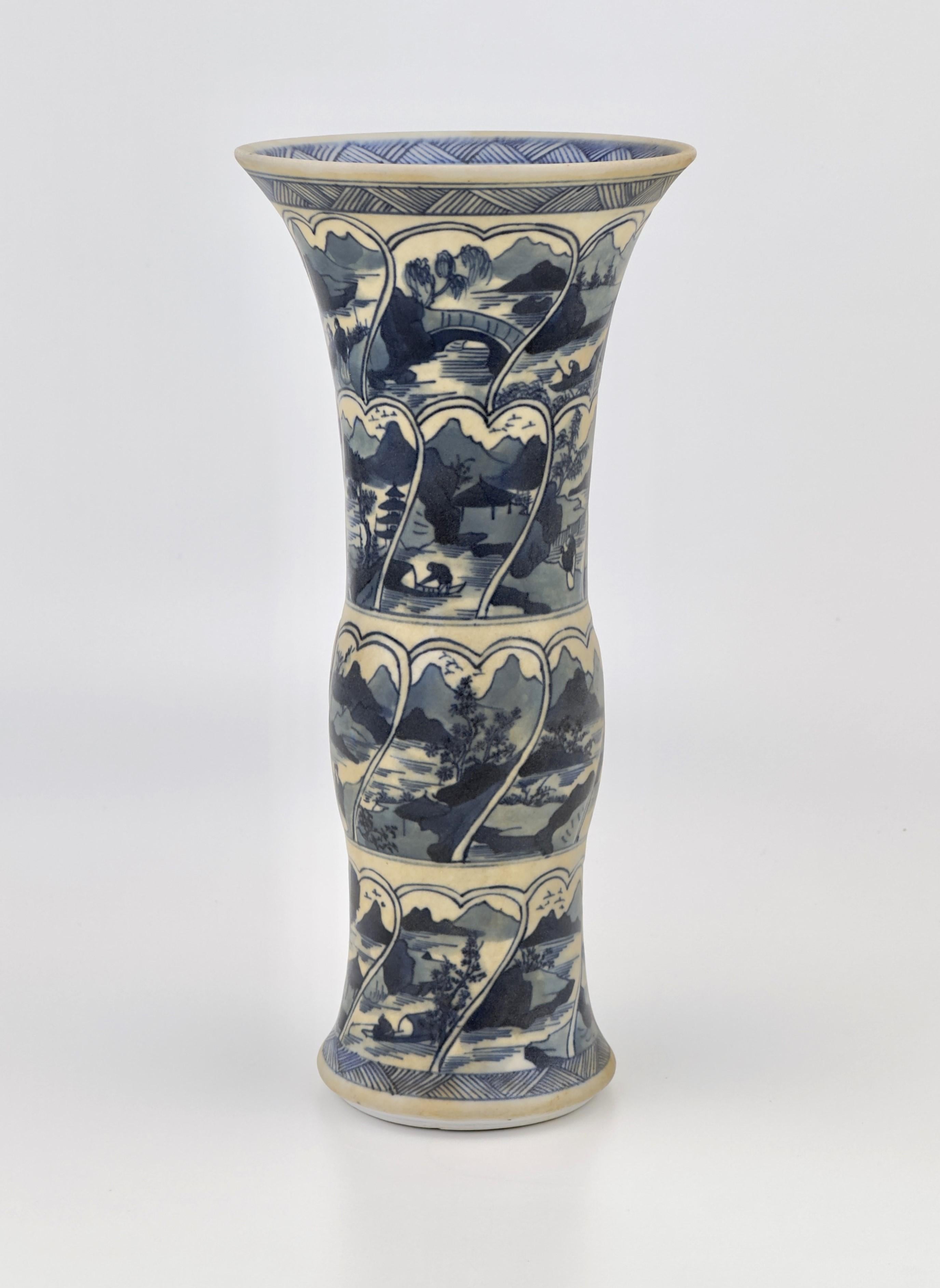 Chinese Ancient Gu Shape 'Riverscapes' vase, Qing Dynasty, Kangxi era, Circa 1690 For Sale