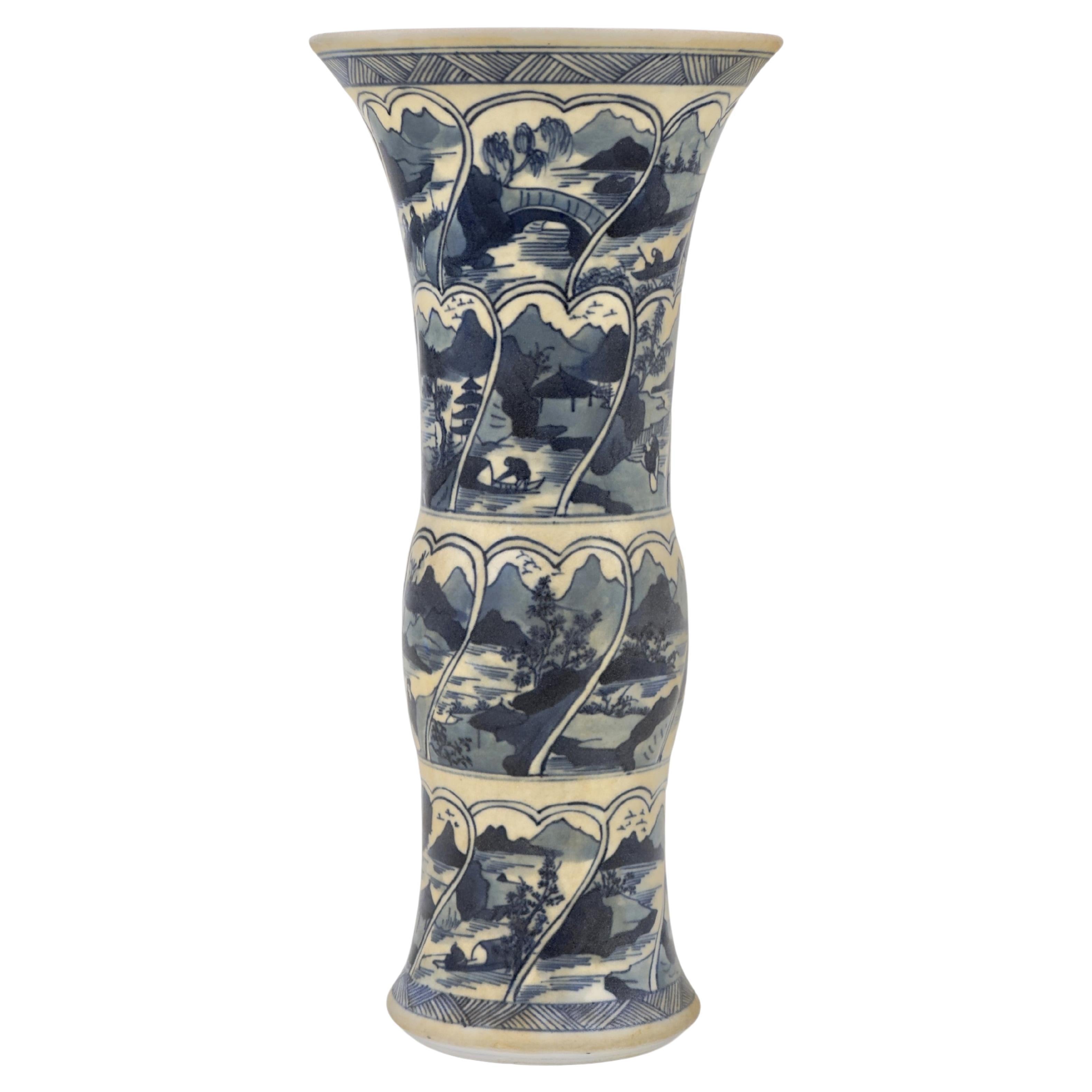 Ancient Gu Shape 'Riverscapes' vase, Qing Dynasty, Kangxi era, Circa 1690 For Sale