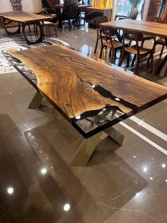 Ancient Hackberry One-Piece Slab Epoxy Resin Live Edge Dining Table