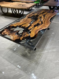 Ancient Hackberry One Piece Slab Epoxy Resin Live Edge Wood Table