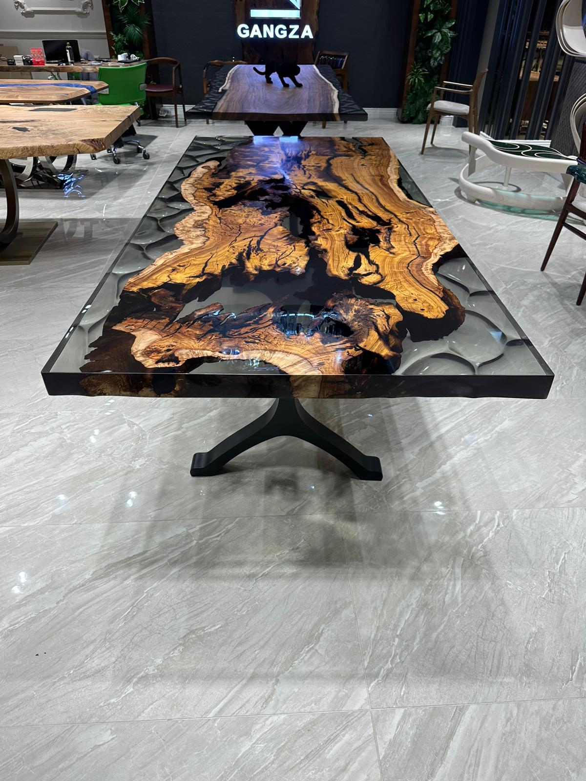 Arts and Crafts Ancient Hackberry One Piece Slab Epoxy Resin Live Edge Wood Table For Sale