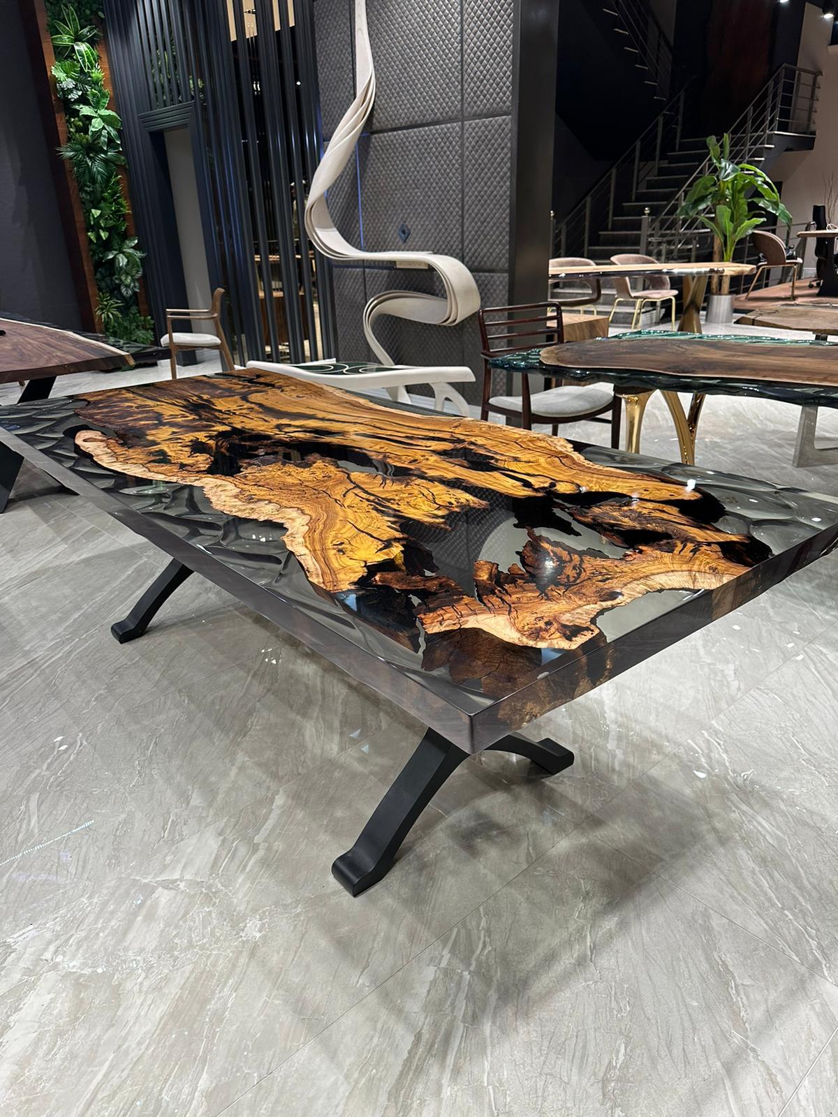 Turkish Ancient Hackberry One Piece Slab Epoxy Resin Live Edge Wood Table For Sale