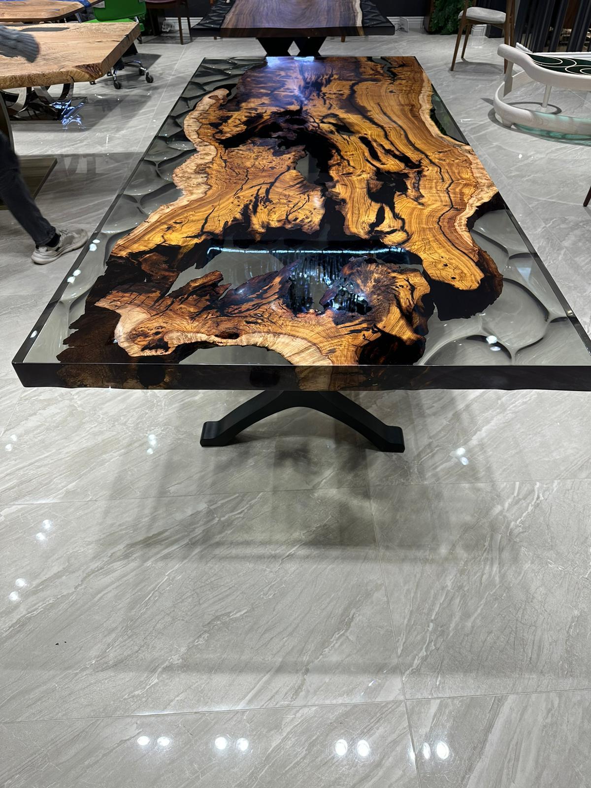 Hand-Crafted Ancient Hackberry One Piece Slab Epoxy Resin Live Edge Wood Table For Sale