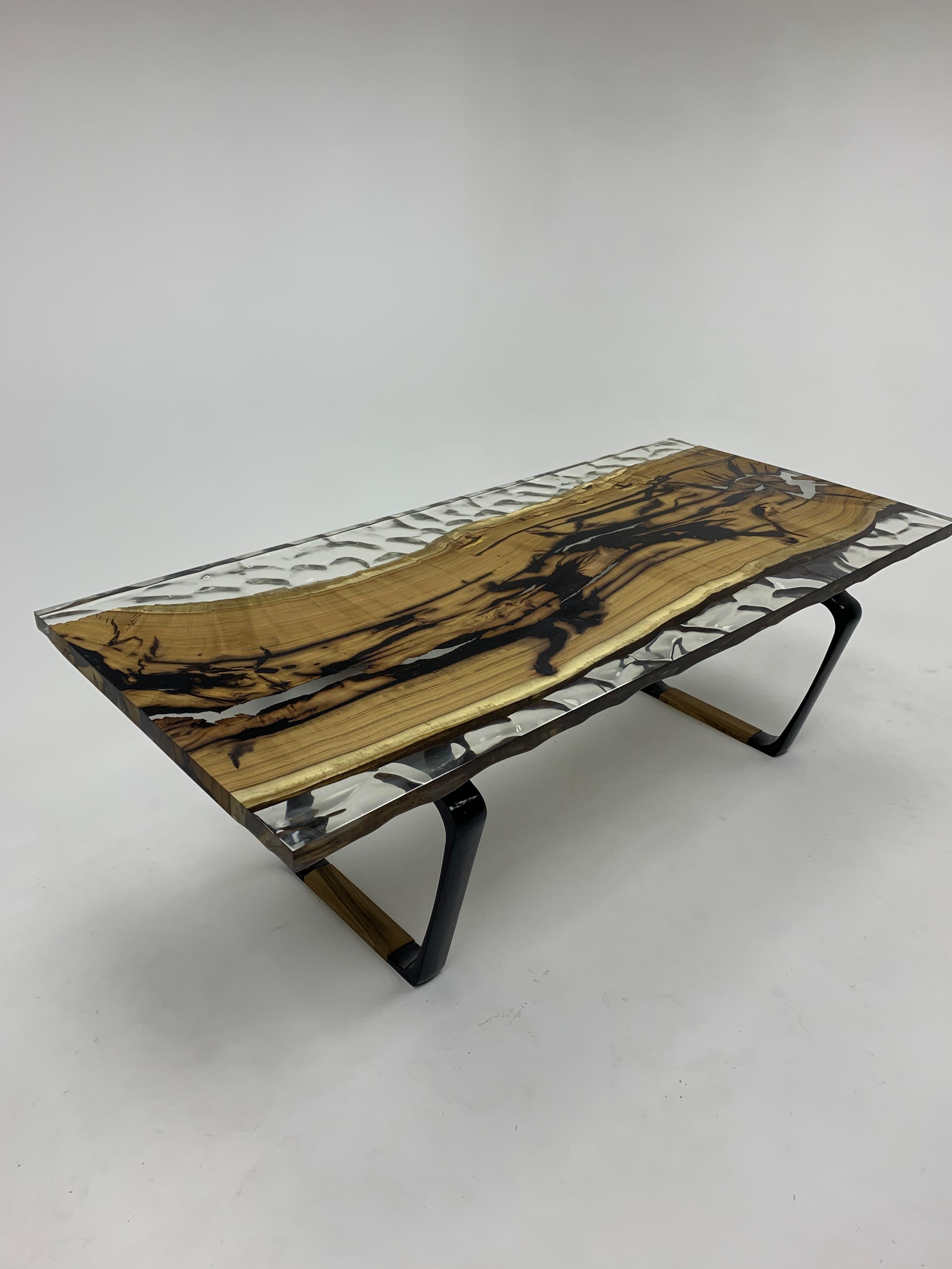 Turkish Ancient Hackberry Wooden Epoxy Dining Table For Sale