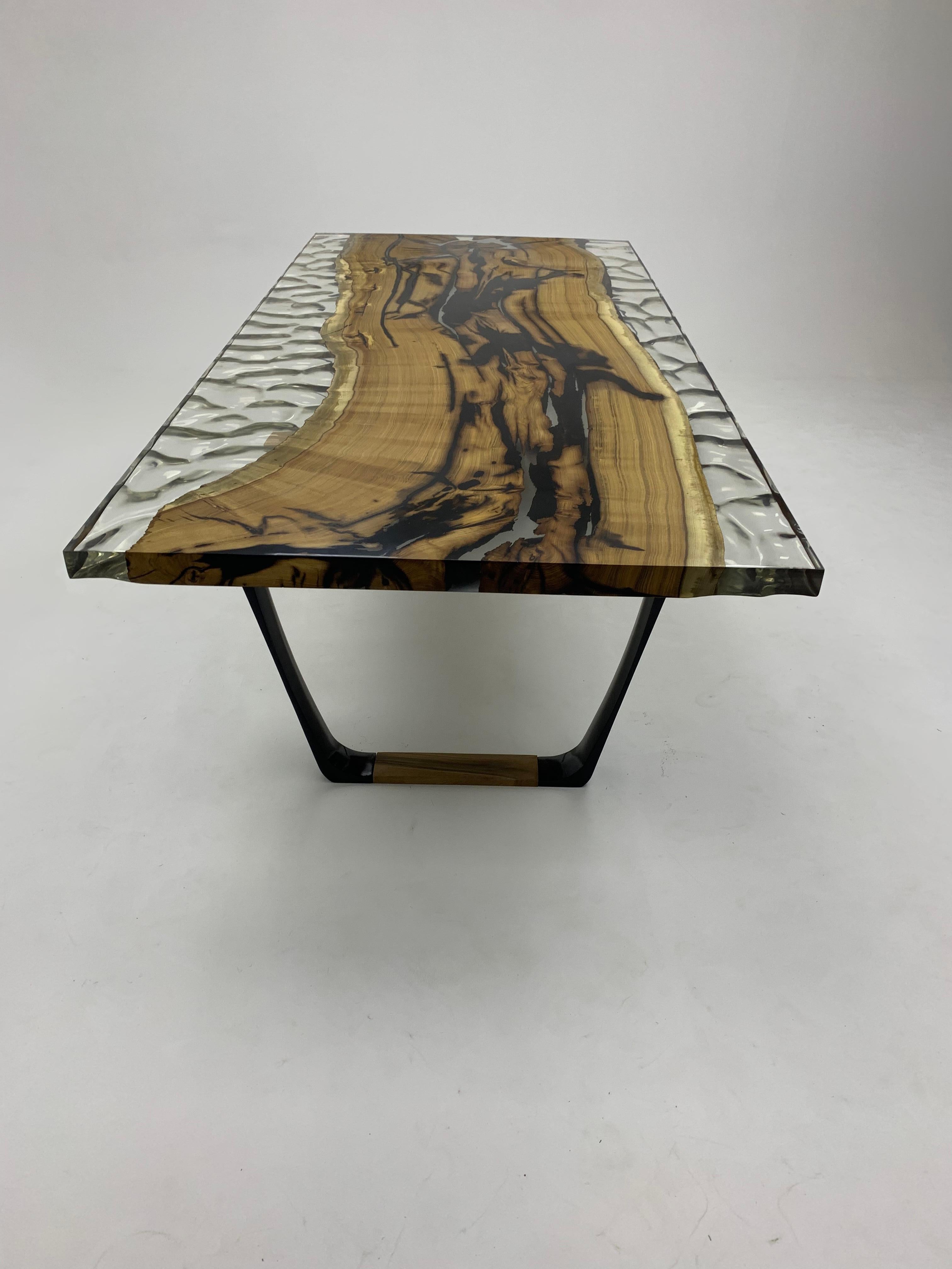 Contemporary Ancient Hackberry Wooden Epoxy Dining Table For Sale