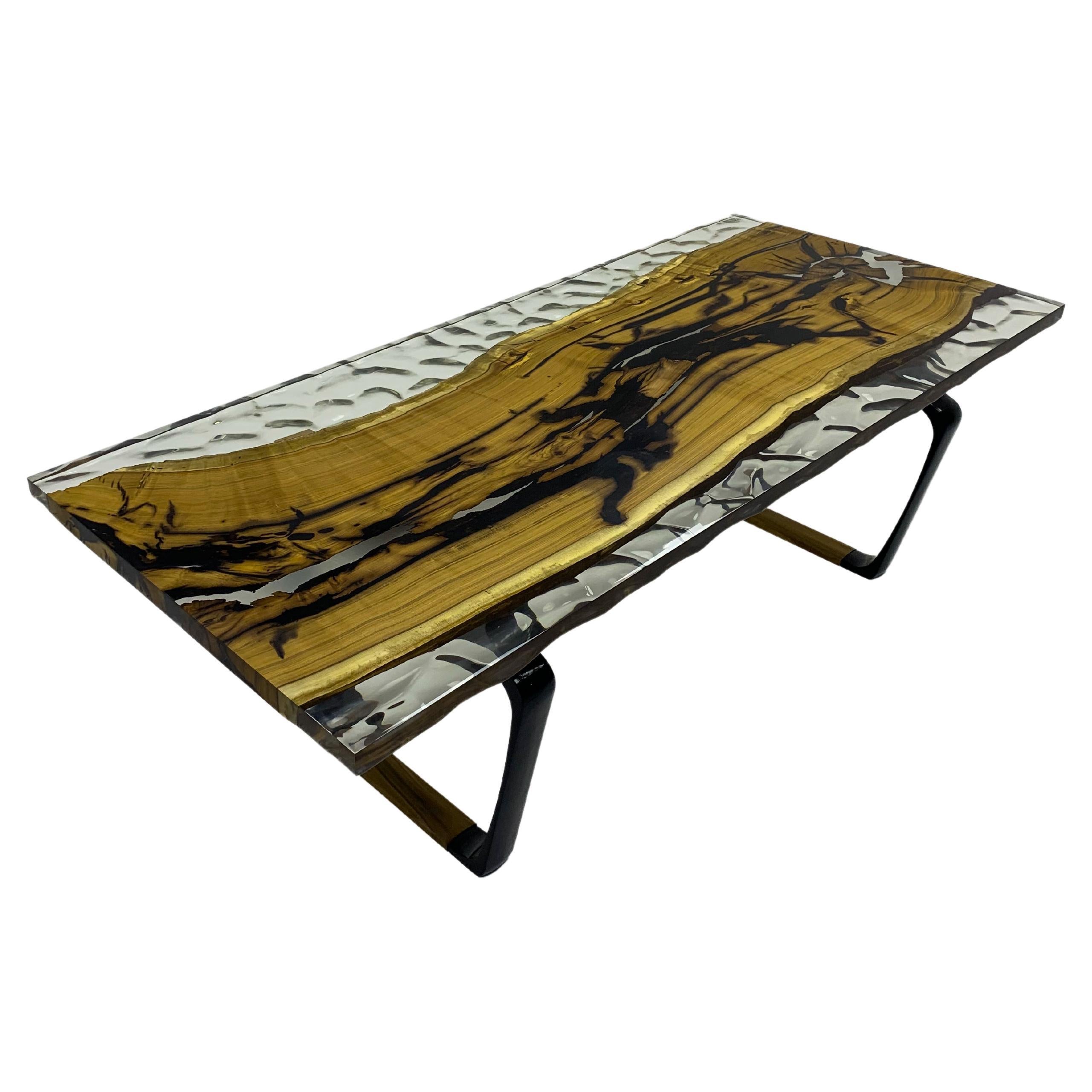 Ancient Hackberry Wooden Epoxy Dining Table For Sale