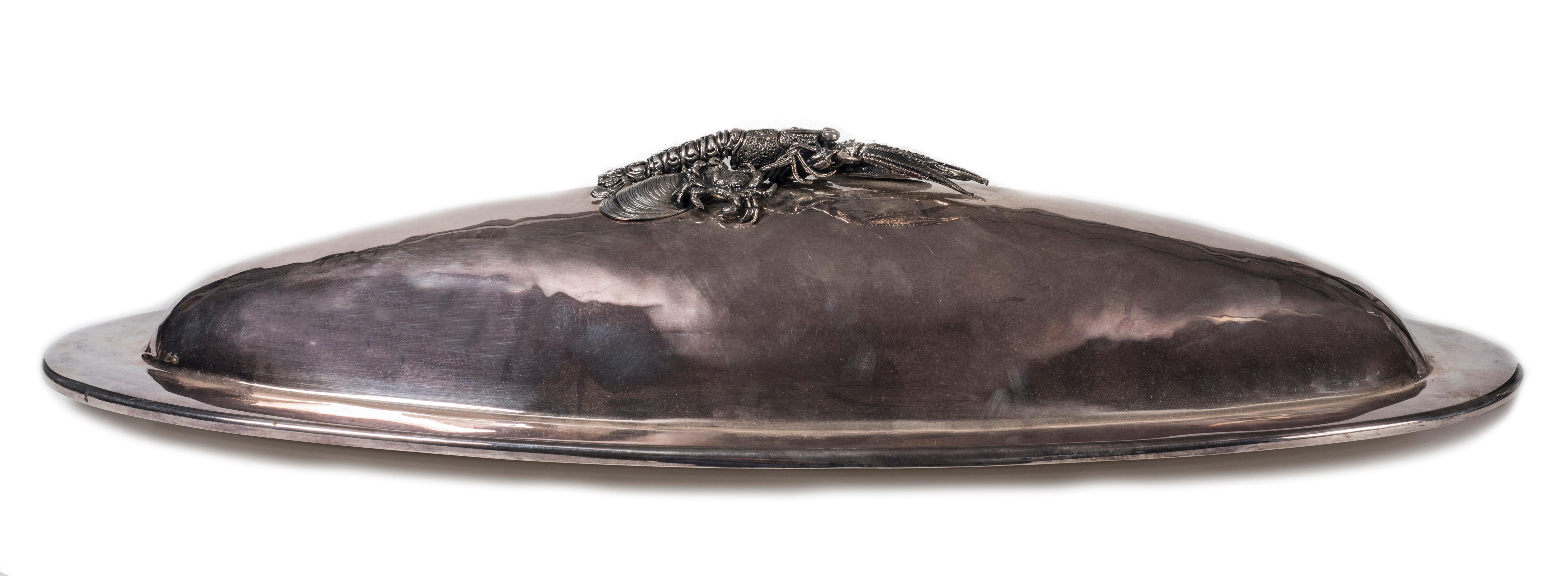 Ancien plateau à poisson en métal argenté fait à la main, fabrication italienne 19ème siècle Bon état - En vente à Roma, IT