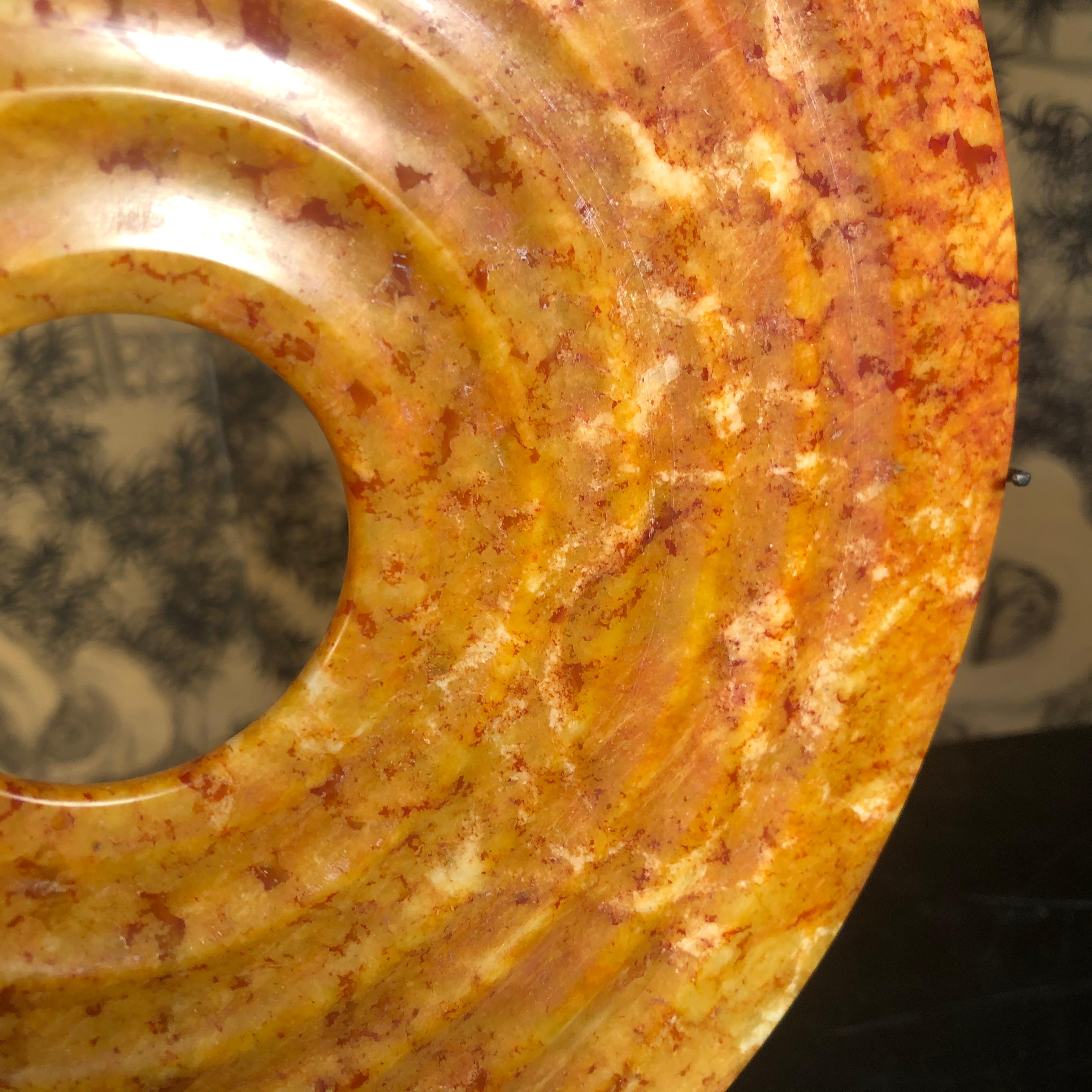 Ancient Handmade Jade Bi Blood Orange Genuine Artifact from 2000 BC In Good Condition In South Burlington, VT