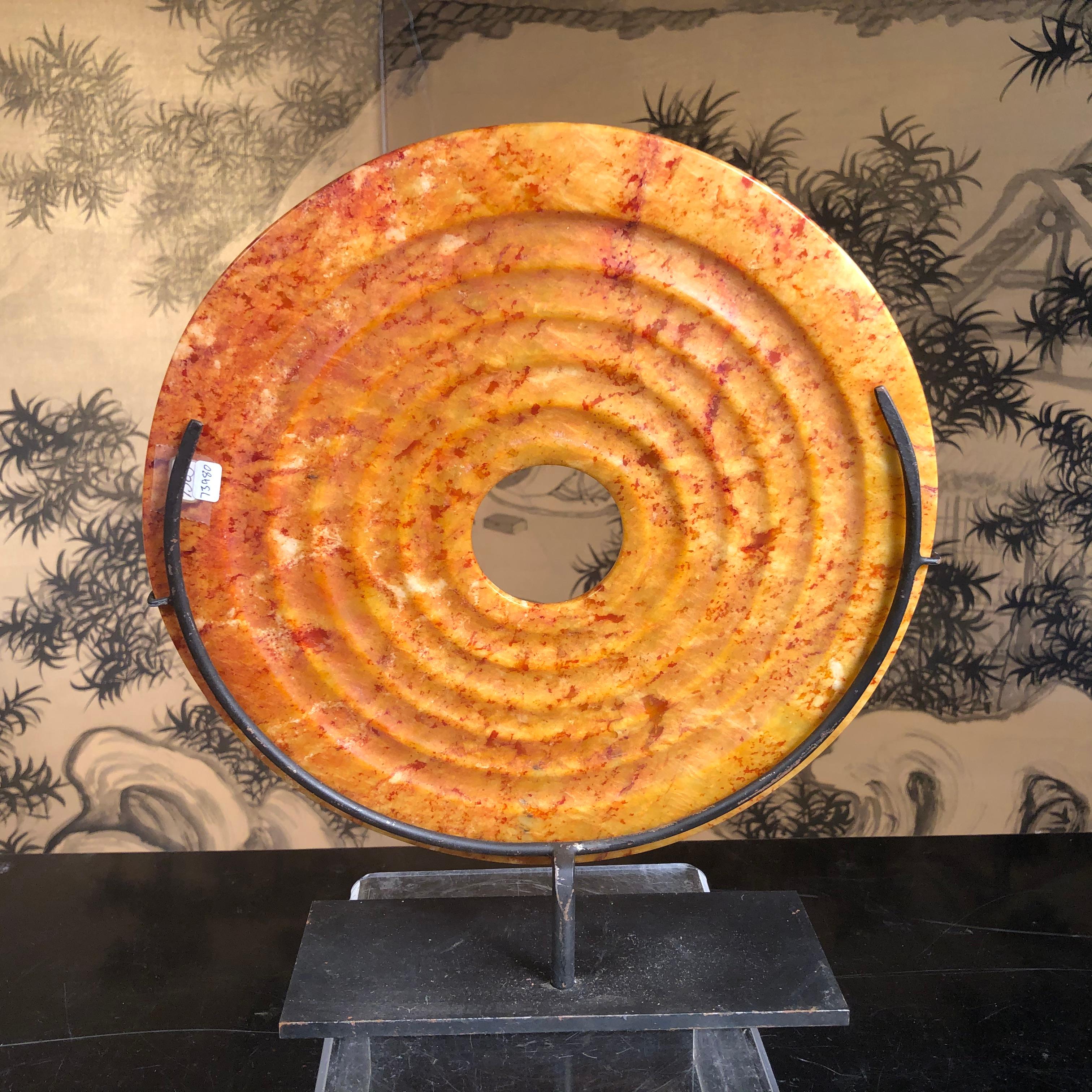 Ancient Handmade Jade Bi Blood Orange Genuine Artifact from 2000 BC 2