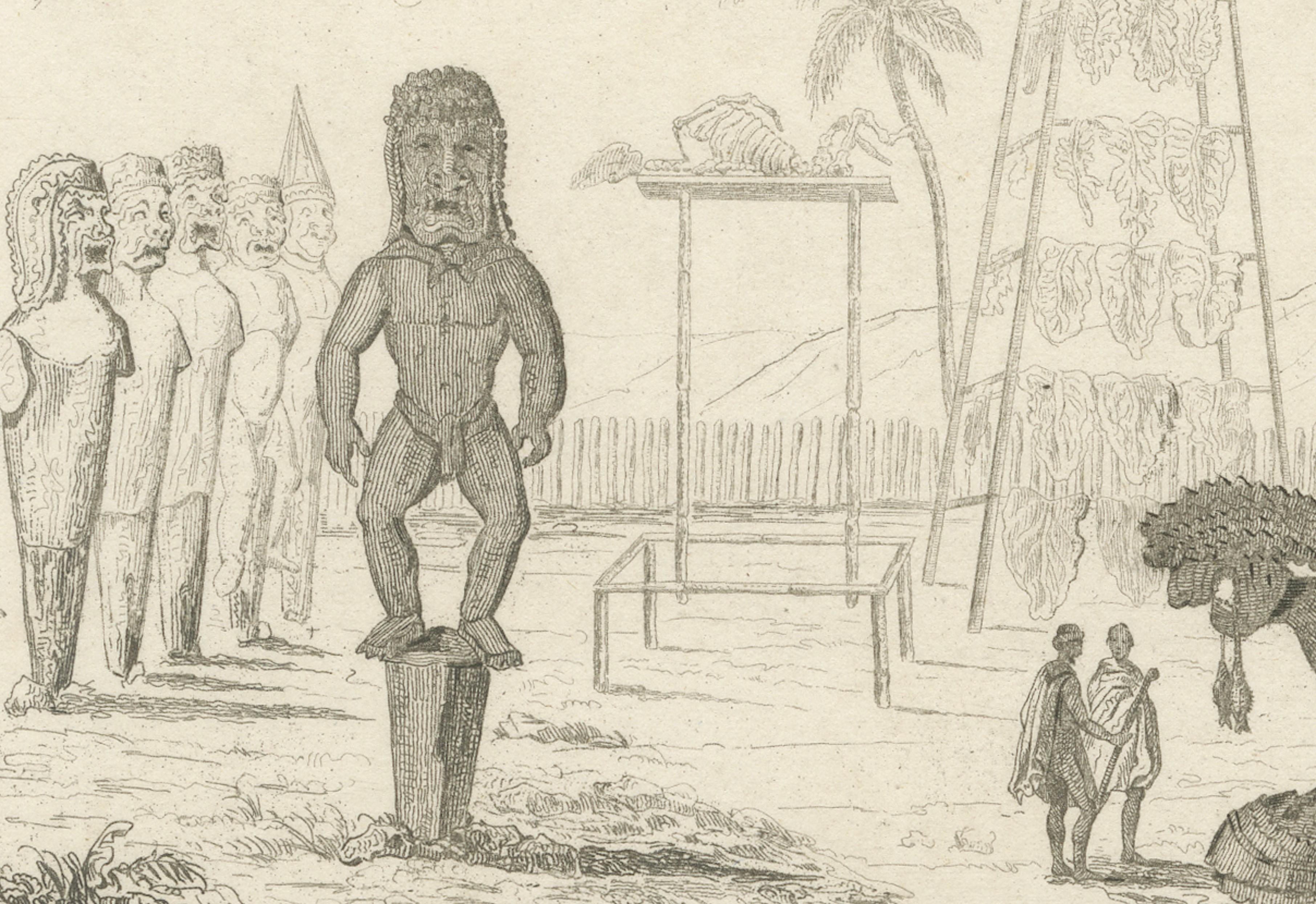 Ancient Hawaiian Temples & Royal Sacred Sites – Pair of Small Engravings, 1836