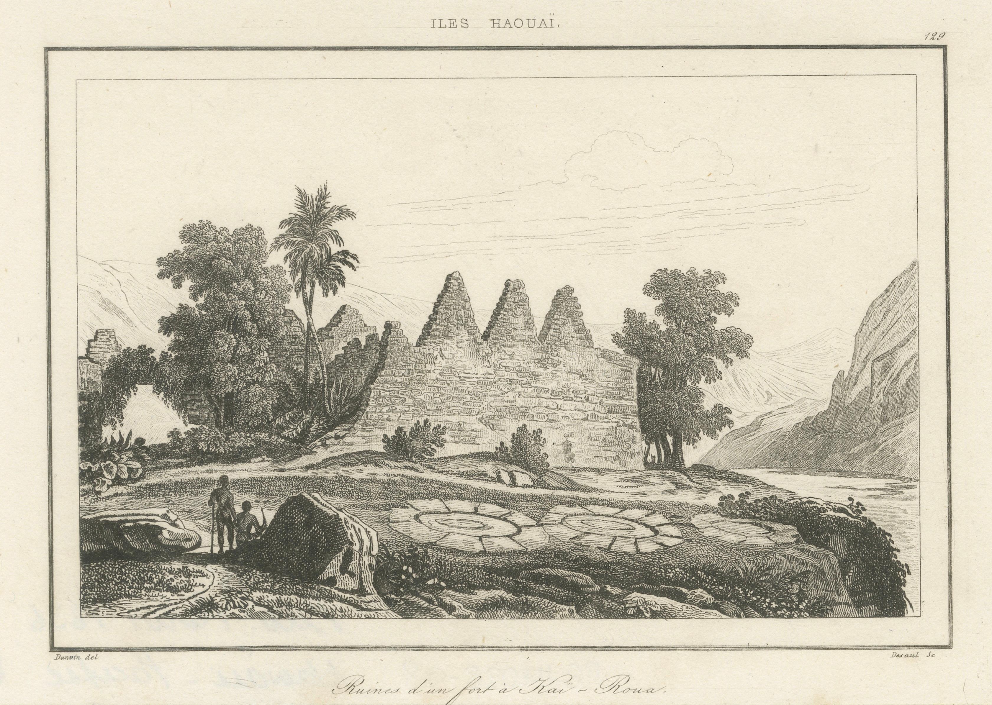 Ancient Hawaiian Temples & Royal Sacred Sites – Pair of Small Engravings, 1836