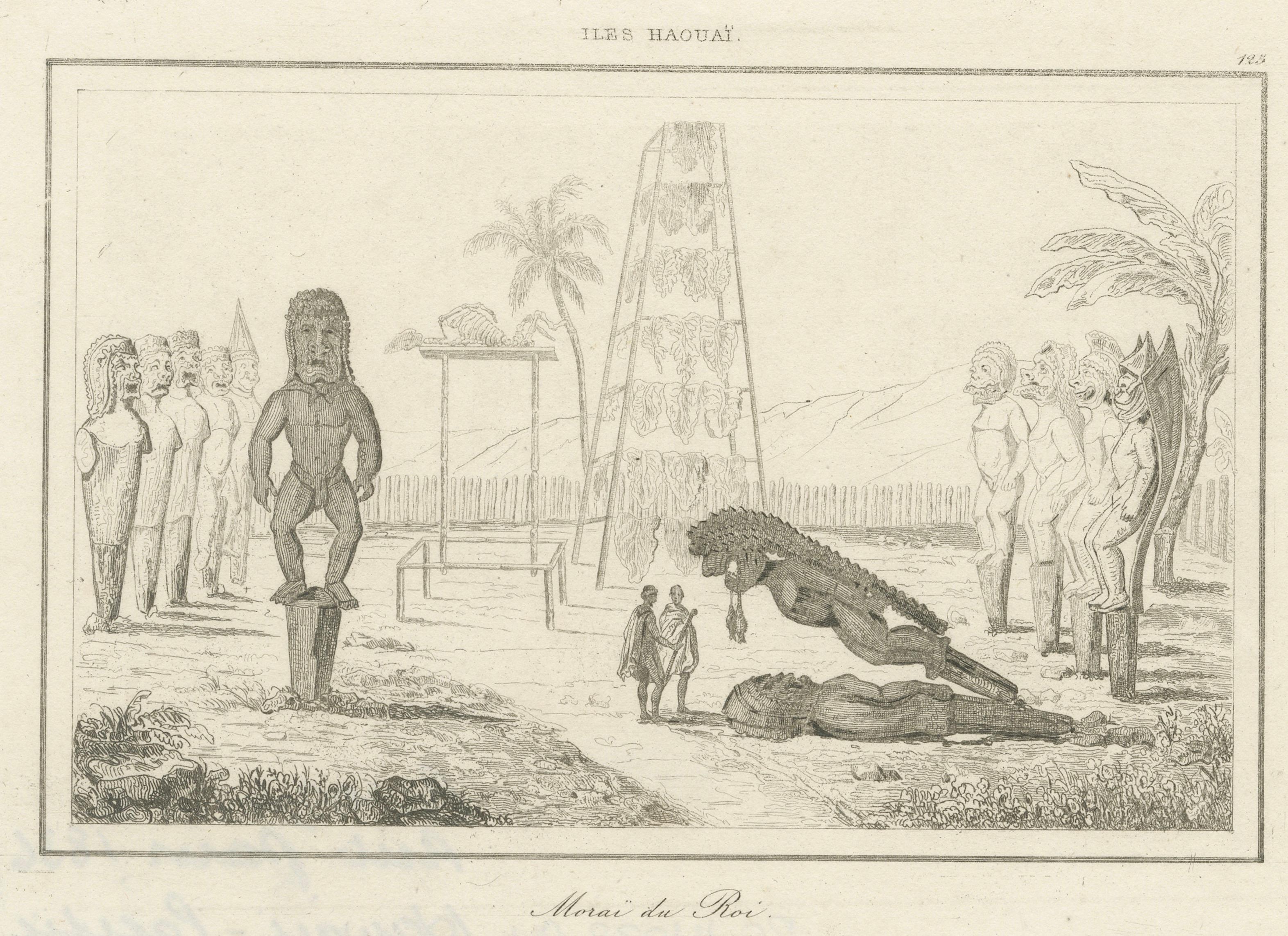 Ancient Hawaiian Temples & Royal Sacred Sites – Pair of Small Engravings, 1836