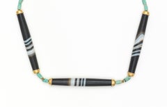 Ancient Hellenistic Turquoise Necklace with Black Banded Agate