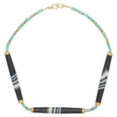 Ancient Hellenistic Turquoise Necklace with Black Banded Agate