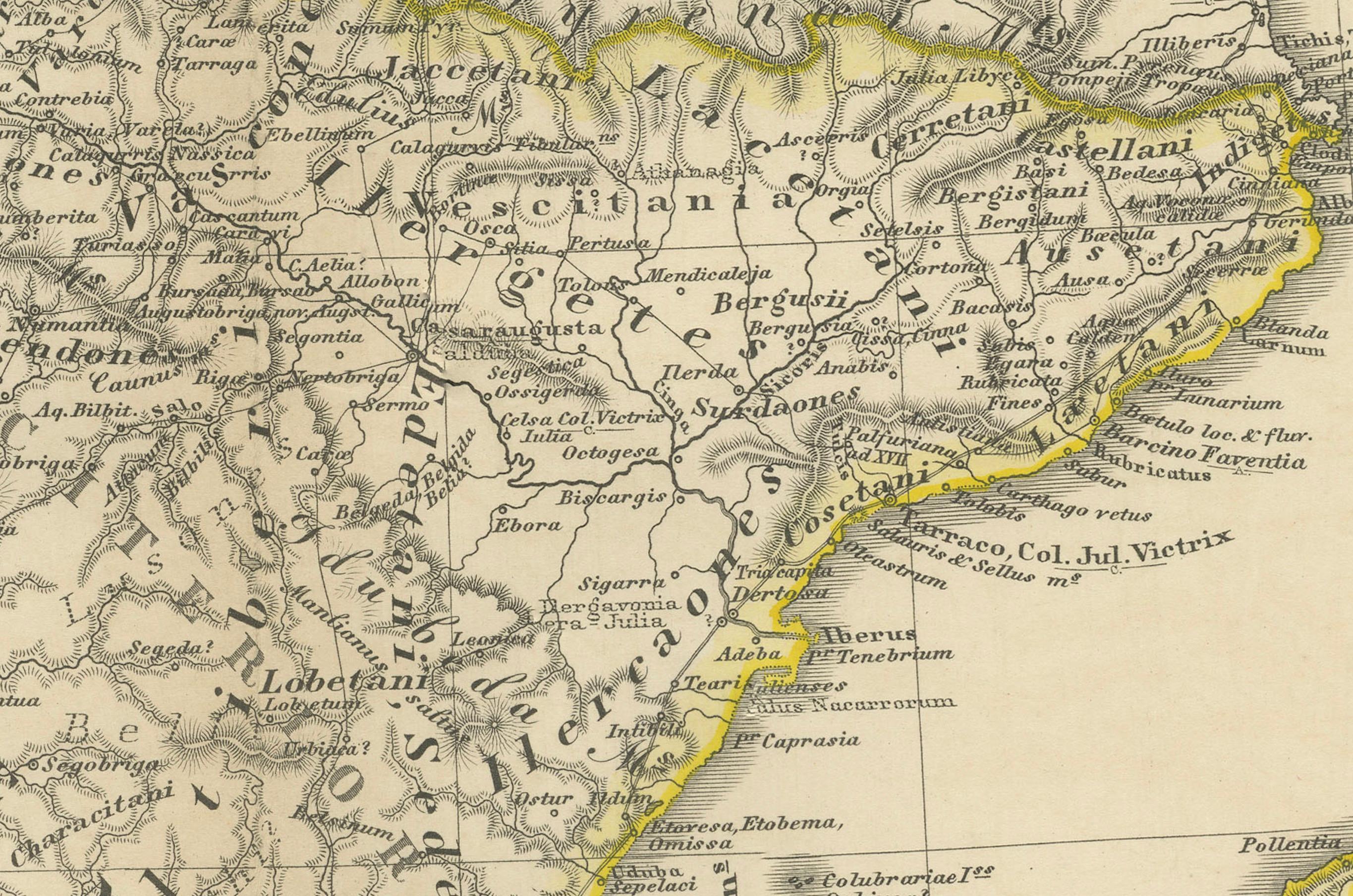 Ancienne Ibérique : Carte Hispania de Spruner-Menke Atlas Antiquus, 1880 Bon état - En vente à Langweer, NL
