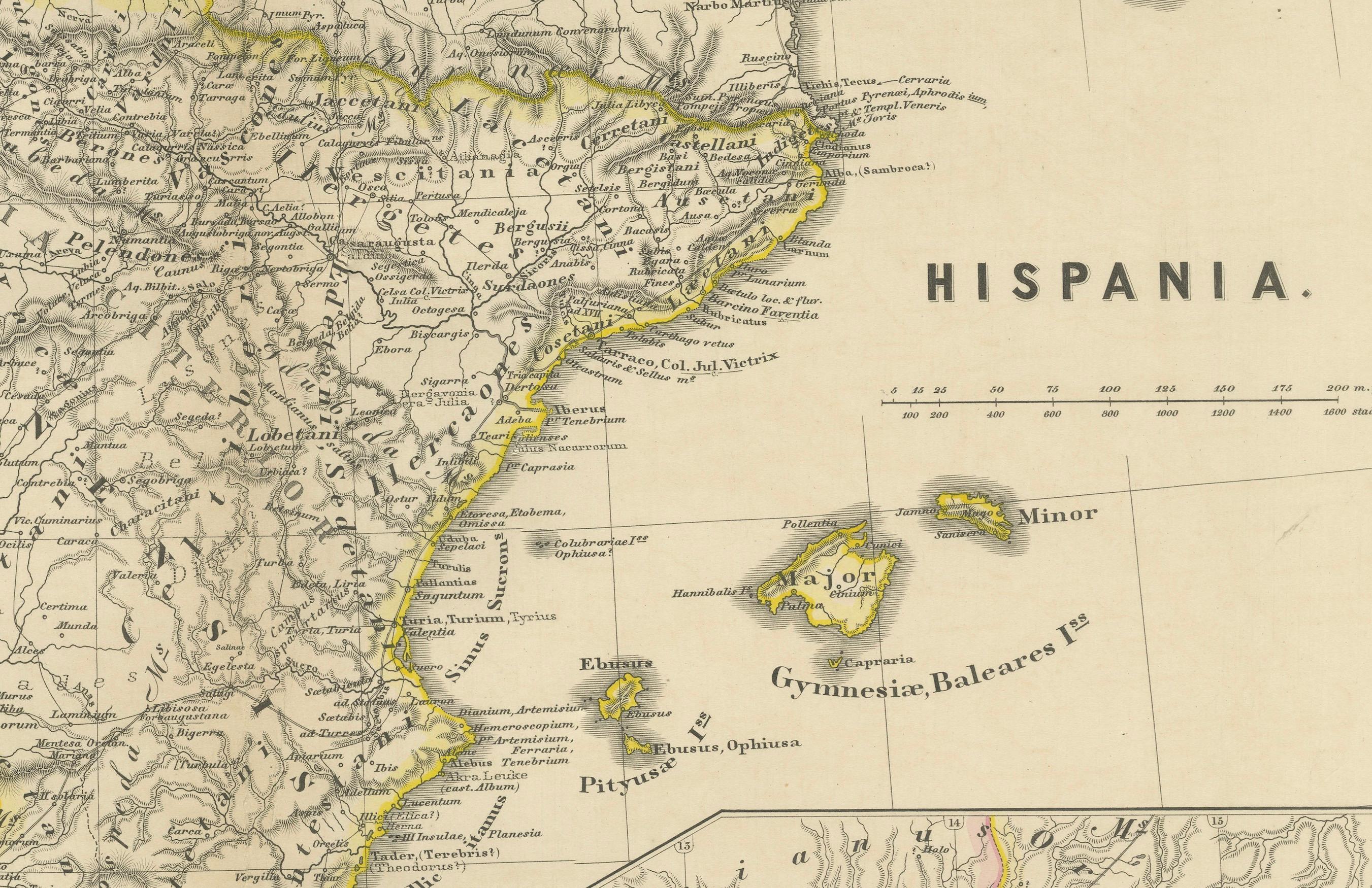Ancient Iberia: Hispania Map from Spruner-Menke Atlas Antiquus, 1880 In Good Condition For Sale In Langweer, NL