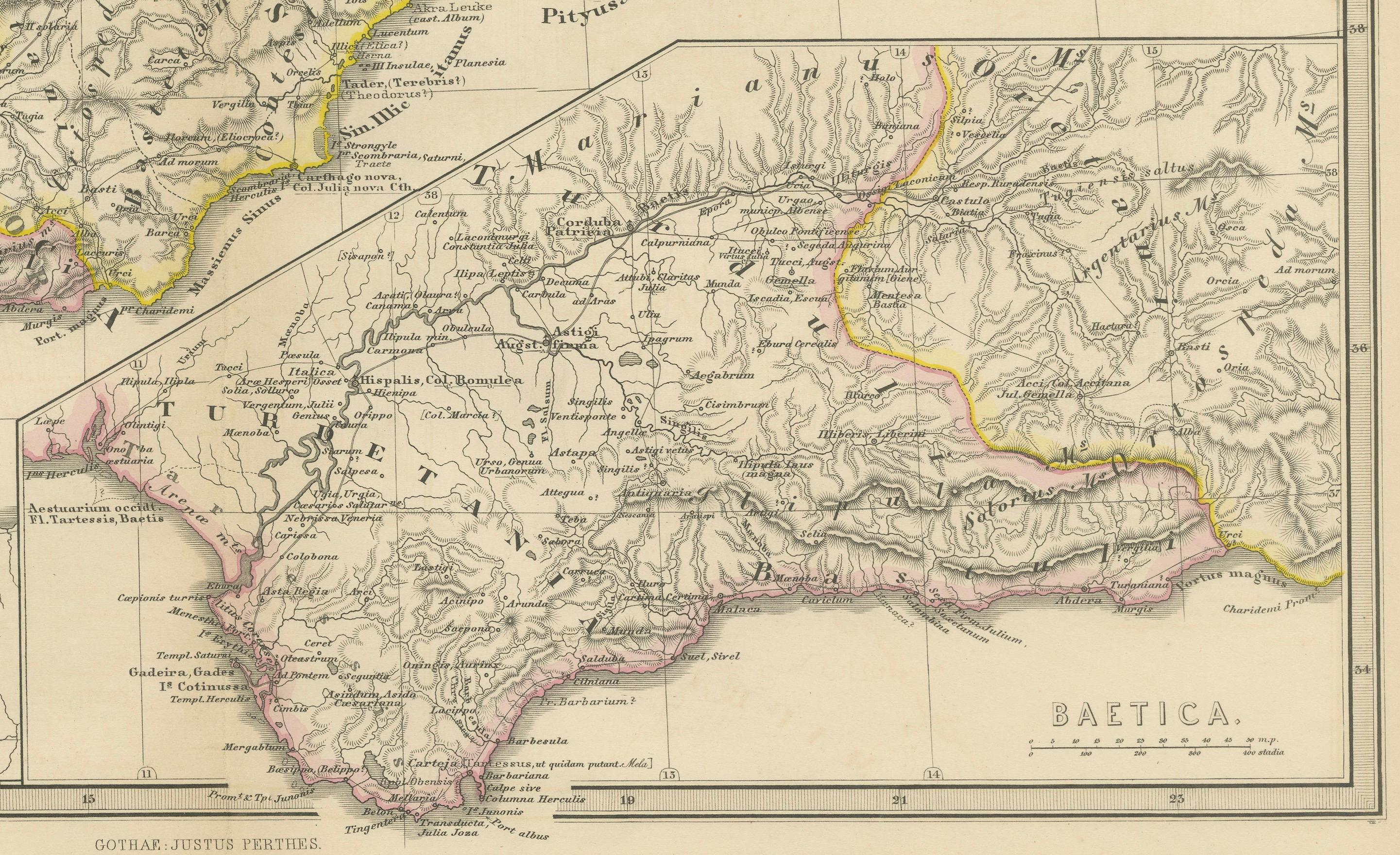Papier Ancienne Ibérique : Carte Hispania de Spruner-Menke Atlas Antiquus, 1880 en vente