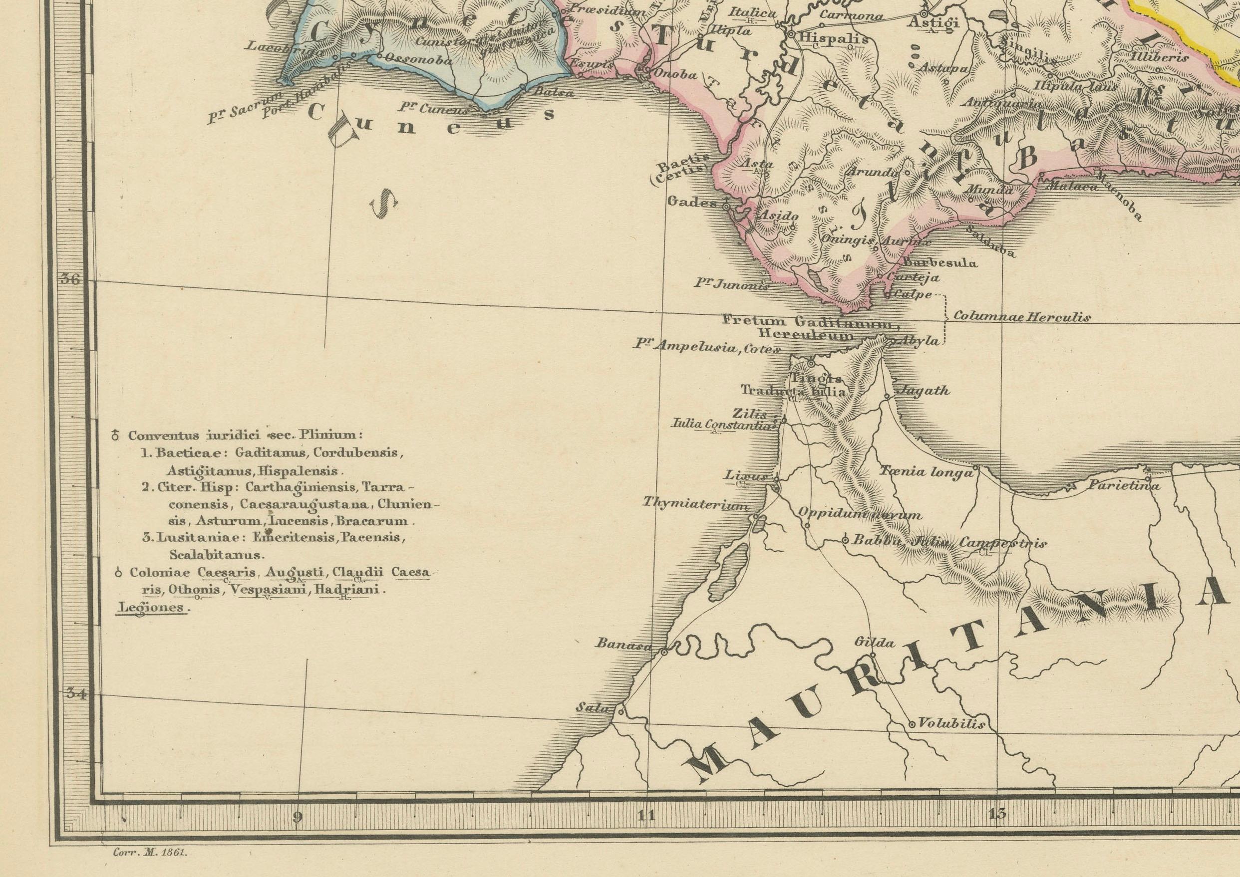 Paper Ancient Iberia: Hispania Map from Spruner-Menke Atlas Antiquus, 1880 For Sale