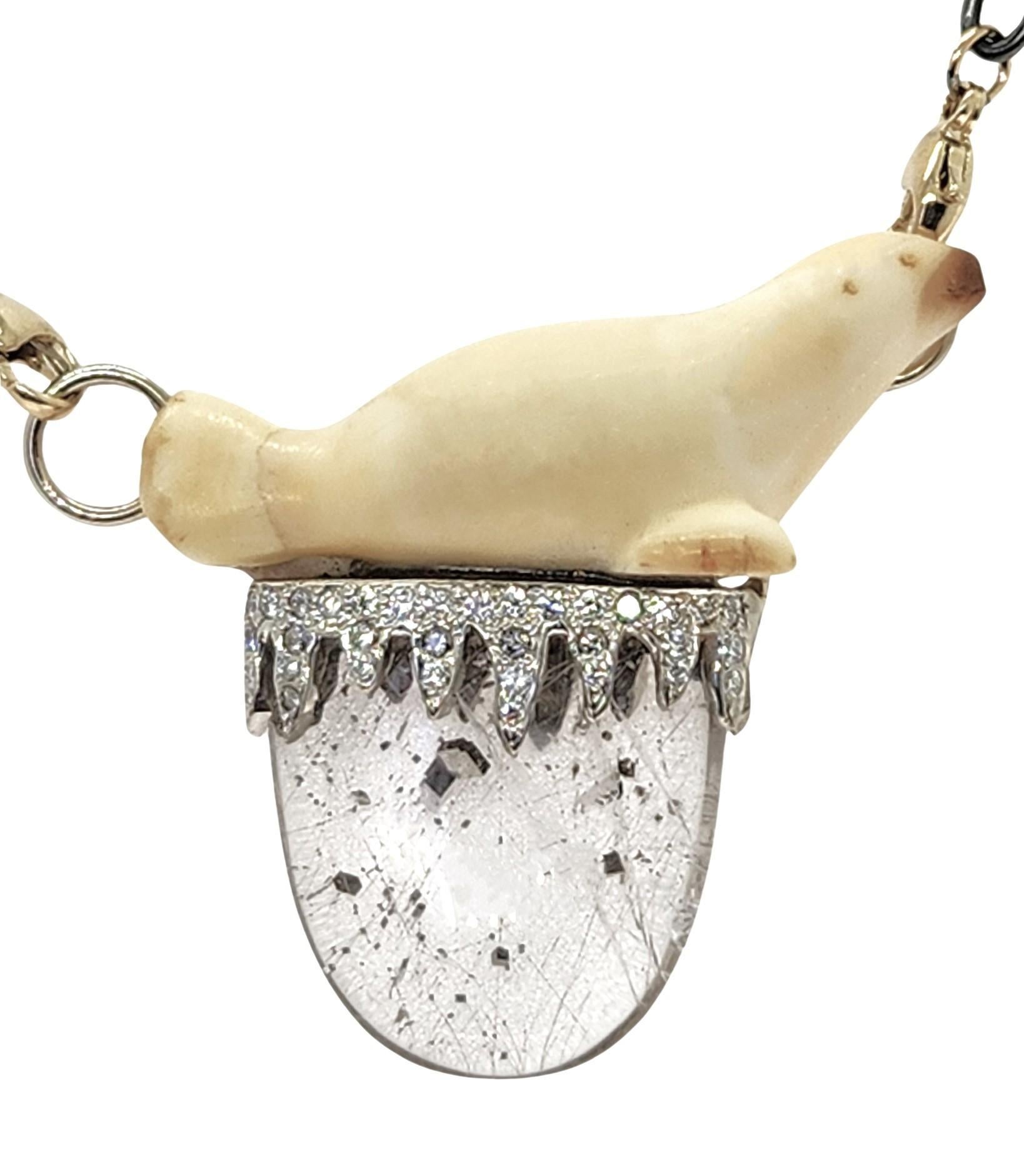 What began as an inherited scene of likely Inuit carved animals and a hunter in bone, developed into a mini collection of jewels never to be reproduced. The Polar Bear was the first to be designed with a beautiful quartz crystal with Limonite and