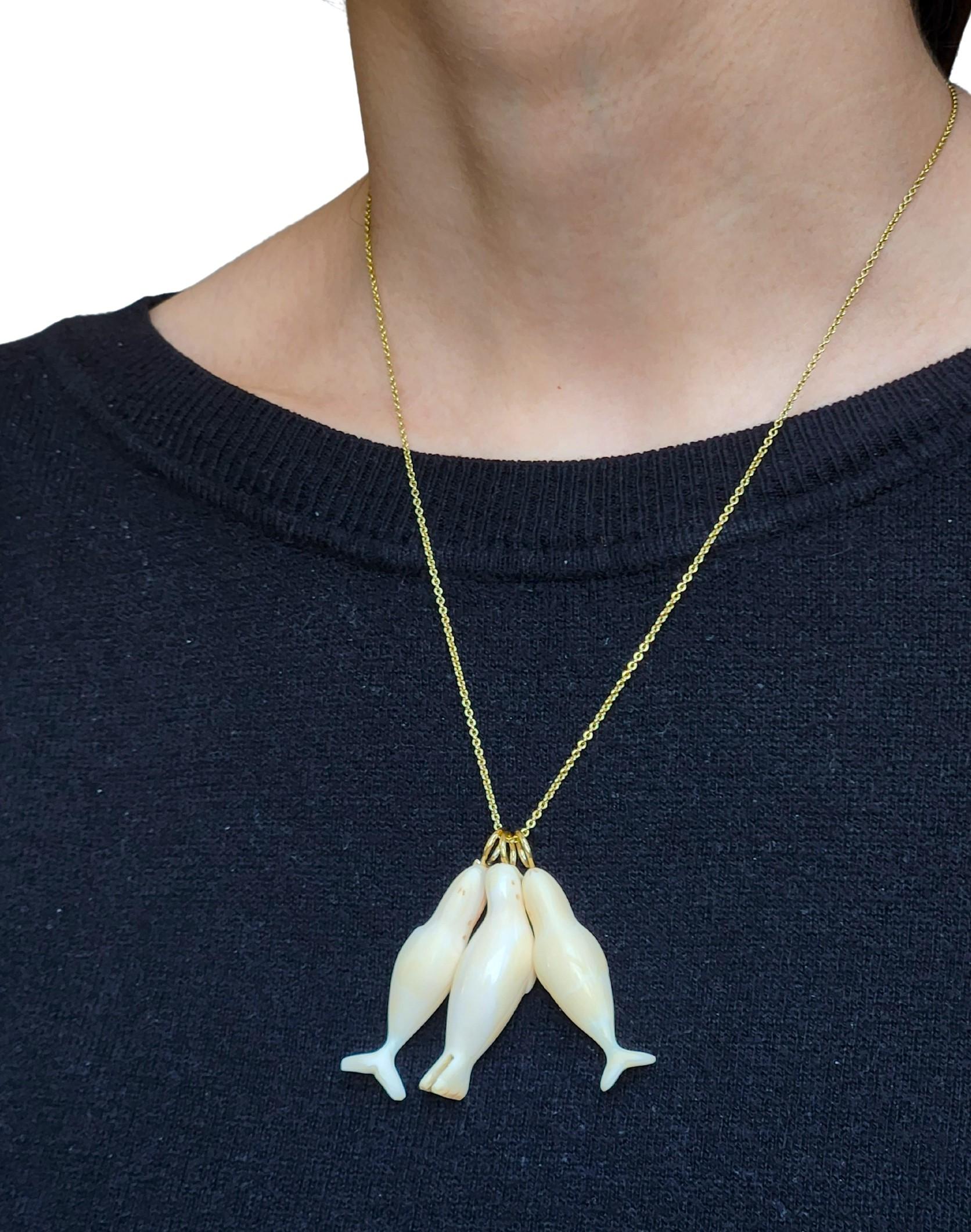 Women's or Men's Ancient Ice Inuit Hand Carved Walrus Necklace in 18K For Sale