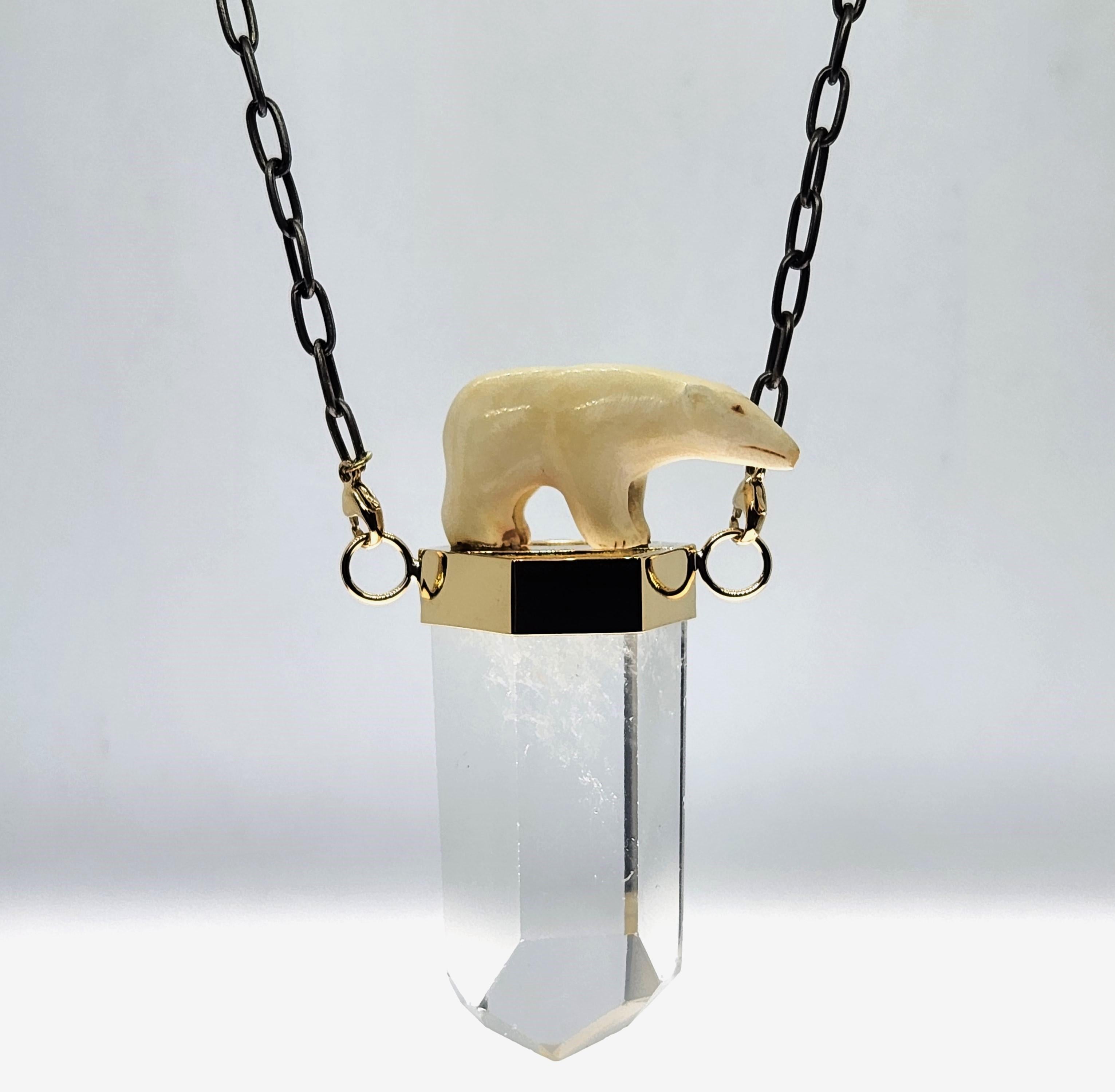 Ancient Ice Jumbo Crystal Necklace and Carved Polar Bear Statement Necklace In New Condition For Sale In Rutherford, NJ