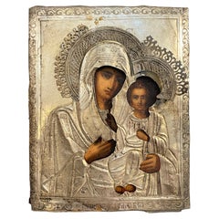 Icone ancienne avec Riza, russe, XIXe siècle, Madonna et Child
