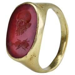 Ancient Imperial Roman Gold Signet Ring with a Carnelian Gem