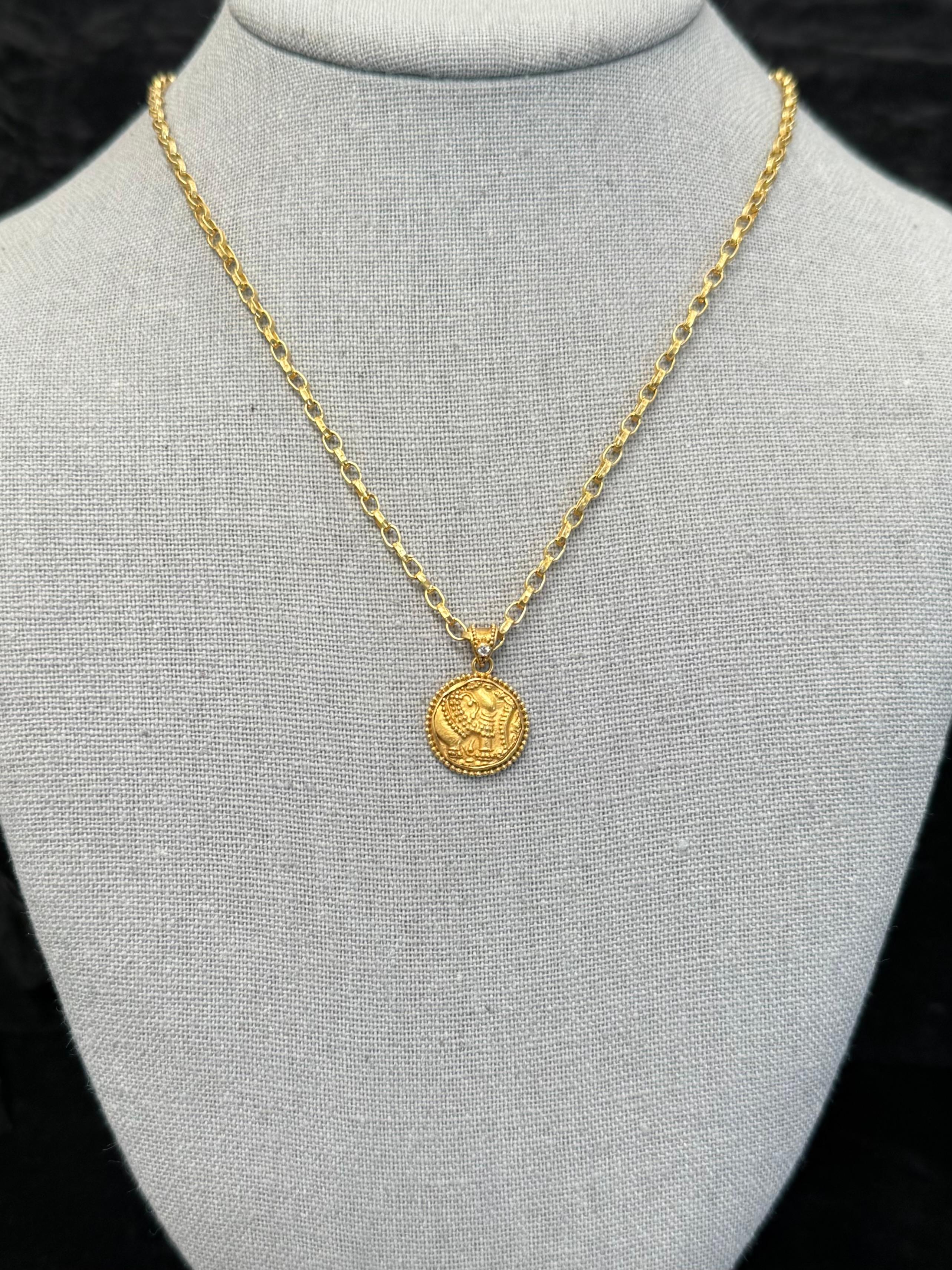 Antikes Indien 10. Jahrhundert CE Gold Elefantenmünze Diamant-Anhänger 22K Gold (Zeitgenössisch) im Angebot