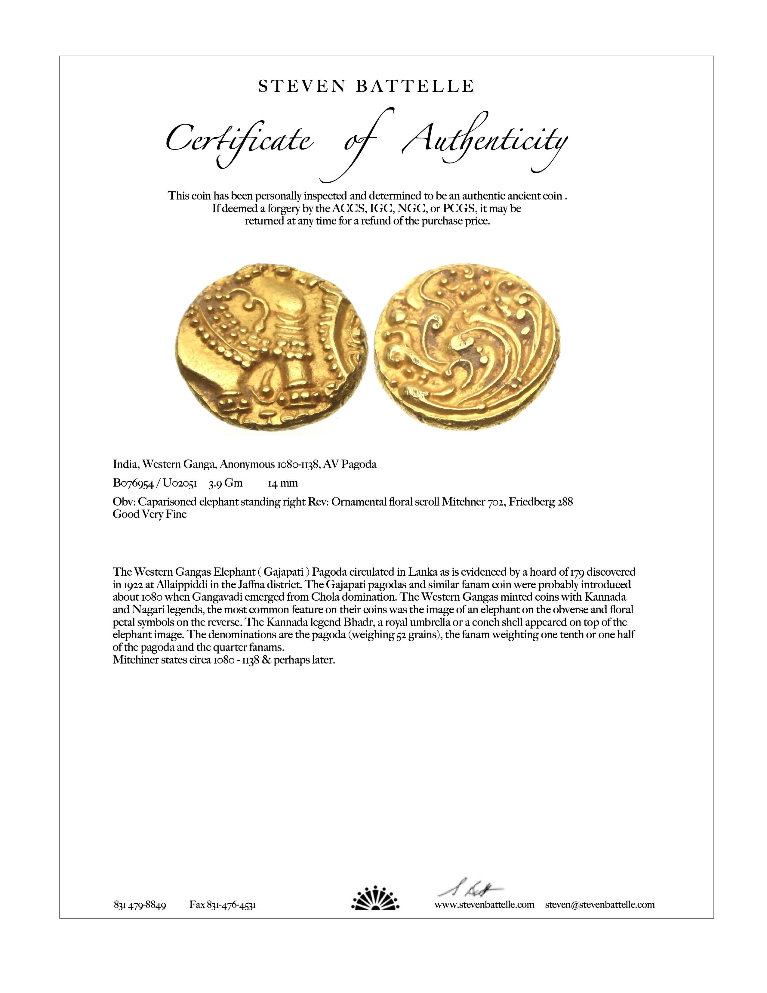 Antikes Indien 10. Jahrhundert CE Gold Elefantenmünze Diamant-Anhänger 22K Gold für Damen oder Herren im Angebot