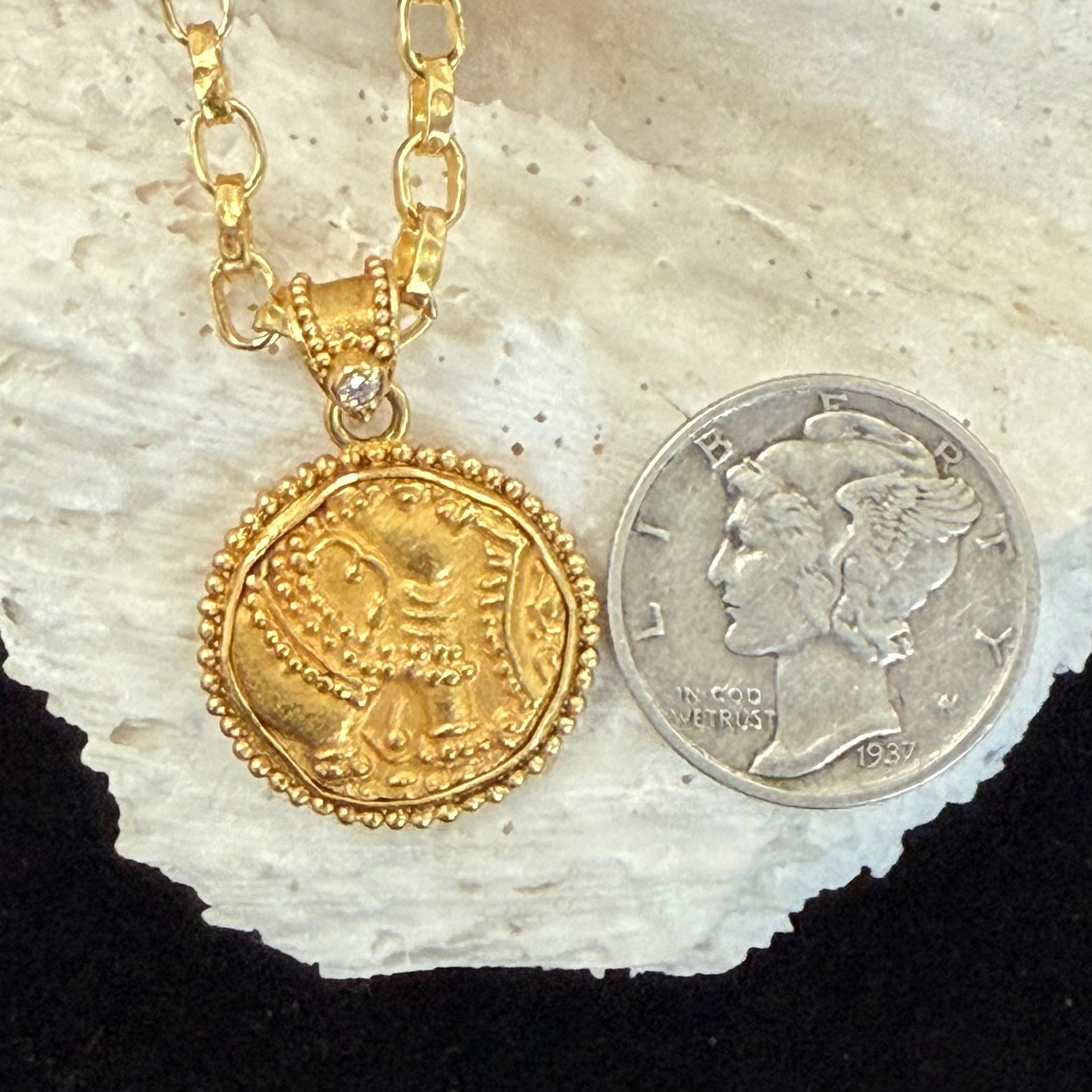 Antikes Indien 10. Jahrhundert CE Gold Elefantenmünze Diamant-Anhänger 22K Gold im Angebot 2