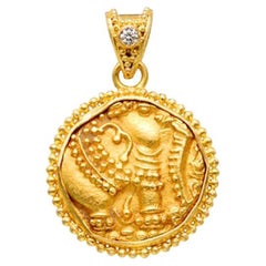 Ancient India 10th Century CE Gold Elephant Coin Diamond 22K Gold Pendant
