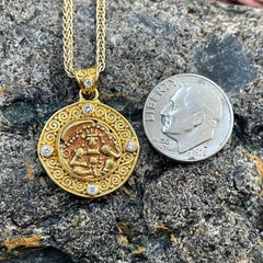 Ancient India 1500's Durga Gold Coin Diamonds 22K Gold Pendant