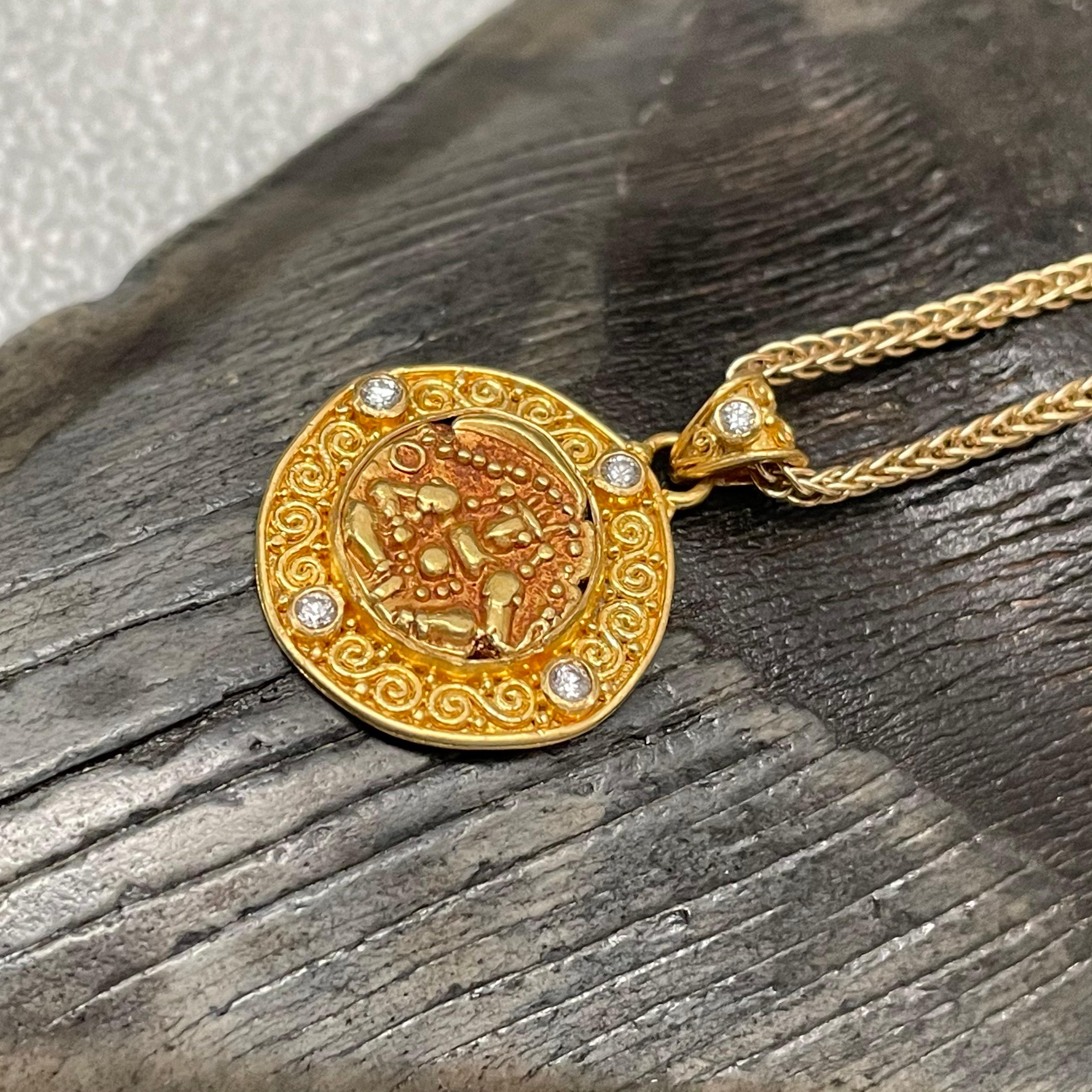 Rose Cut Ancient India 1500's Gold Coin 22K Gold Diamonds Pendant For Sale