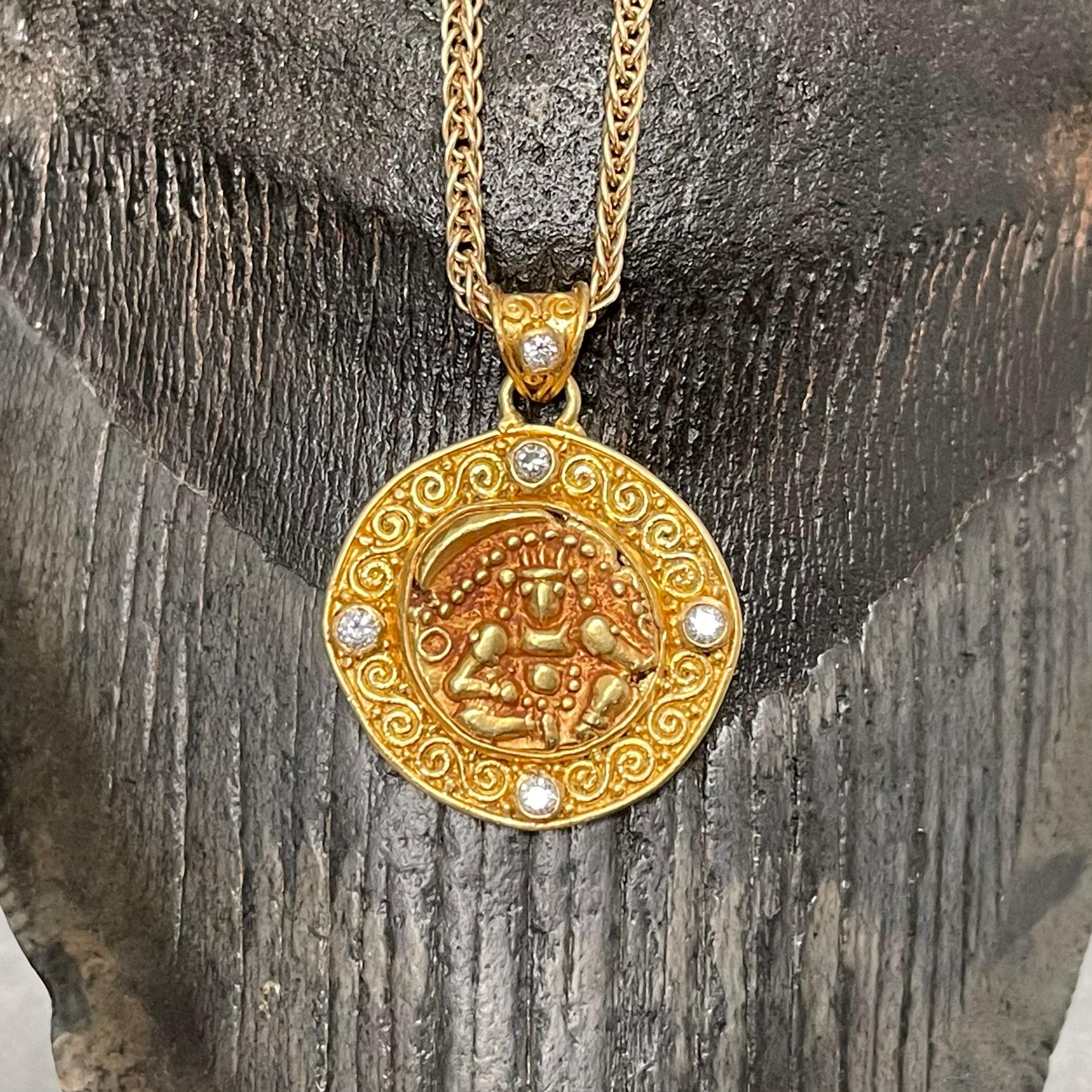 Ancient India 1500's Gold Coin 22K Gold Diamonds Pendant In New Condition For Sale In Soquel, CA