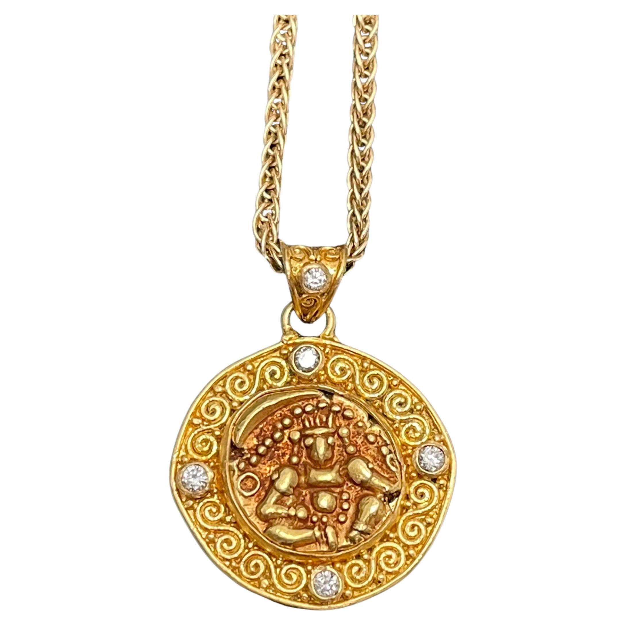 Ancient India 1500's Gold Coin 22K Gold Diamonds Pendant