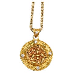 Ancient India 1500's Gold Coin 22K Gold Diamonds Pendant