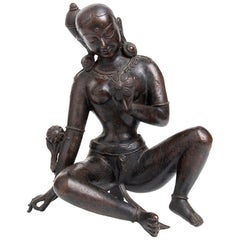 Ancient Indian Bronze Sculpture of Feminine Deity, 19th Century