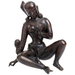 Ancient Indian Bronze Sculpture of Feminine Deity, 19th Century