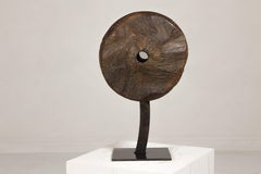 Ancient Indian Cart Wheel Mounted on Custom Black Lacquered Base