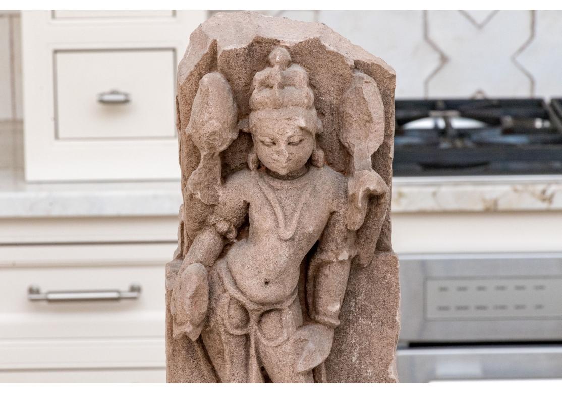 Carved Ancient Indian Red Sandstone Carving Of An Apsaras For Sale