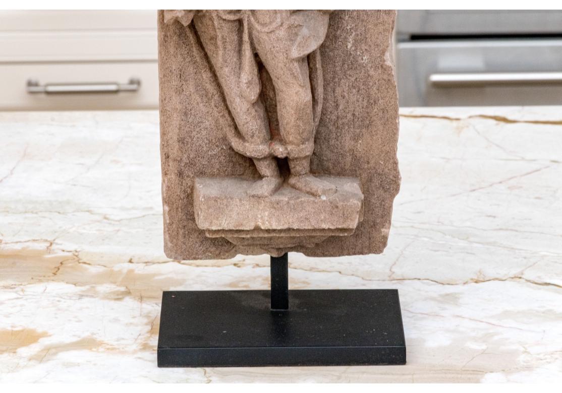 Ancient Indian Red Sandstone Carving Of An Apsaras In Distressed Condition For Sale In Bridgeport, CT