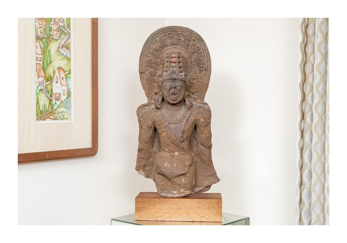 Ancient Indian Red Sandstone Relief Of The Hindu God Vishnu For Sale 3