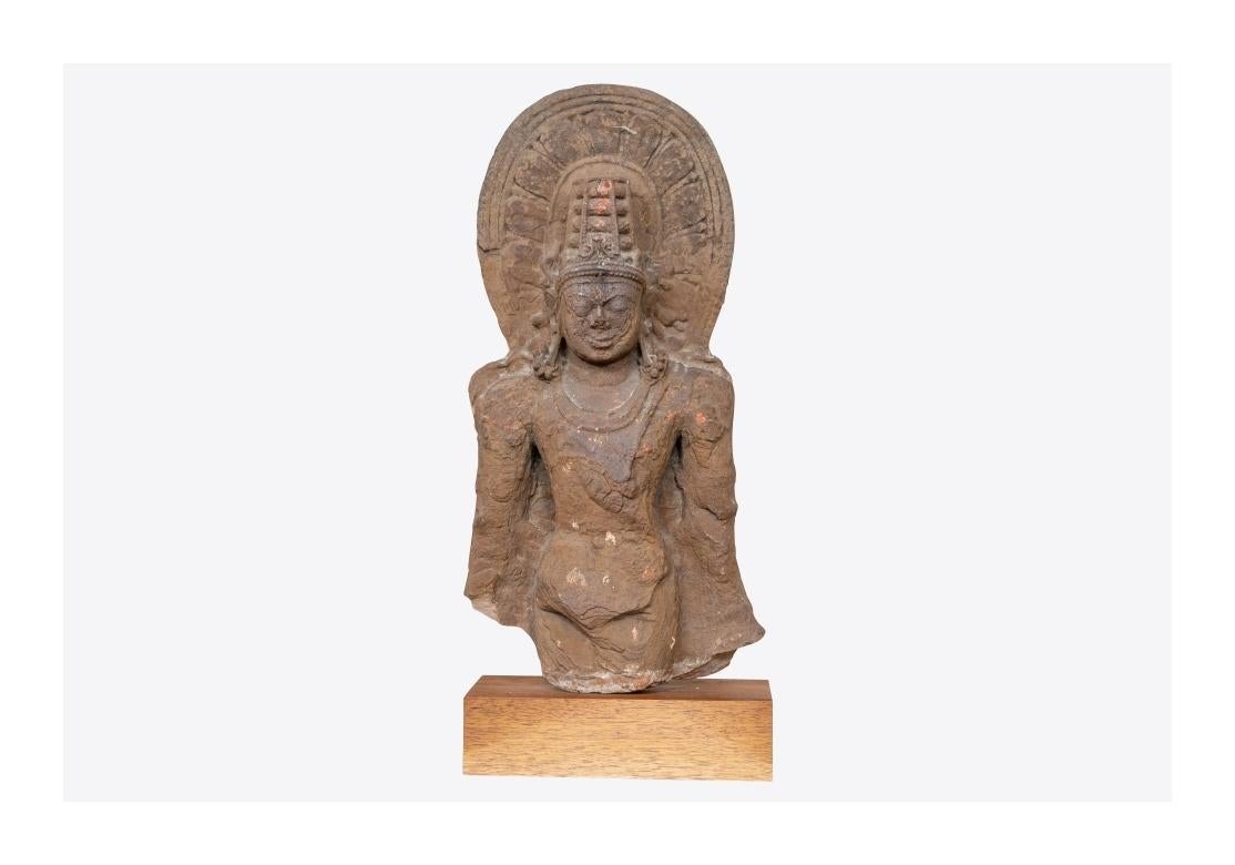 Ancient Indian Red Sandstone Relief Of The Hindu God Vishnu For Sale 4