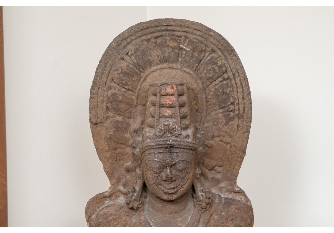 Agra Ancient Indian Red Sandstone Relief Of The Hindu God Vishnu For Sale
