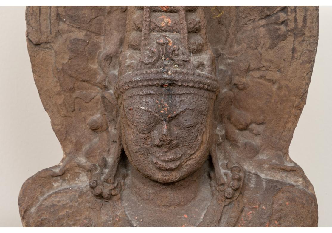 Asian Ancient Indian Red Sandstone Relief Of The Hindu God Vishnu For Sale