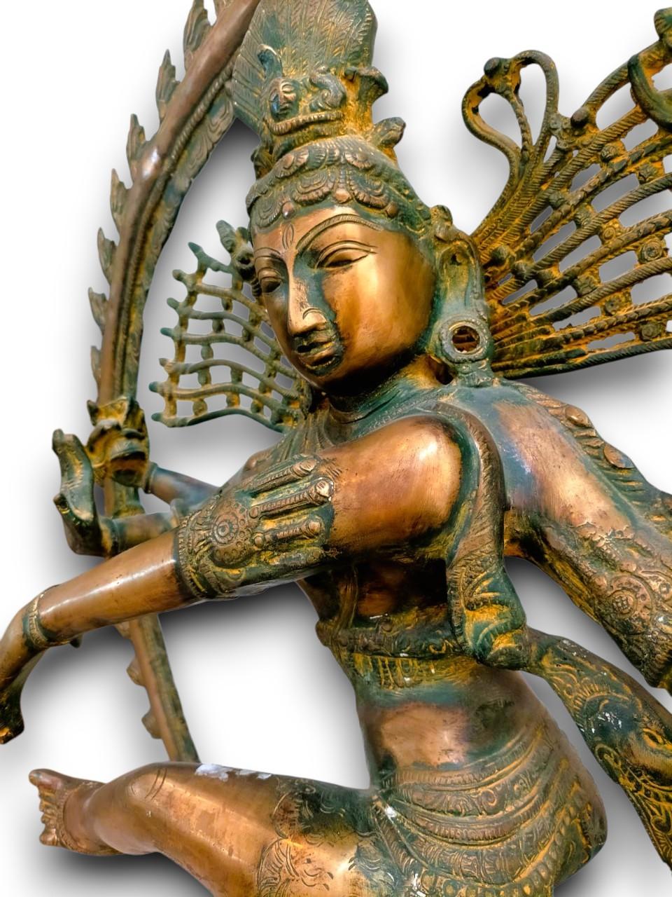 Brass Ancient Indian solid brass sculpture - God Shiva dancing in the circle of fire For Sale